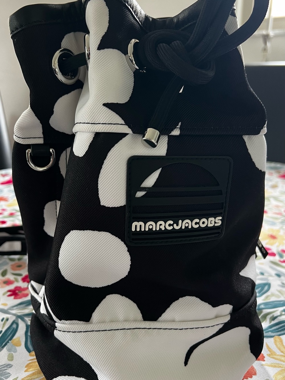 Marc Jacobs Black and White Floral Drawstring Backpack